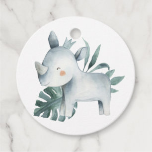 Etiquetas Para Lembrancinhas Watercolor Baby Rhinoceronte Prince Jungle Anivers
