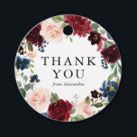 Etiquetas Para Lembrancinhas Watercolor Burgundy & Blue Floral Wreath Obrigado<br><div class="desc">Envie amor e obrigados com este obrigado floral personalizável que você prefere. Apresenta ilustrações de cor d'água de terras arborizadas, escamosas e azuis com sotaque foliar. Este obrigado de aquarela que você marca é perfeito para o outono e faz bico de casamentos temáticos, chás de fraldas, chás de panela e...</div>