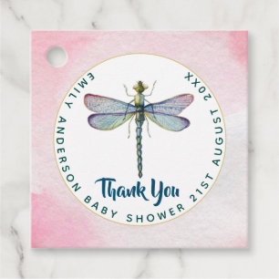 Etiquetas Para Lembrancinhas Watercolor DRAGONFLY Obrigado Chá de fraldas Pink