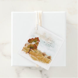 Etiquetas Para Lembrancinhas Watercolor Landscape Wedding Autumn Dourado ID786