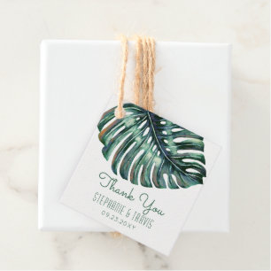Etiquetas Para Lembrancinhas Watercolor Palm Monstera Tropical Obrigado Square