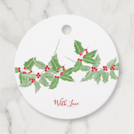 Etiquetas Para Lembrancinhas Watercolor Red e Green Holly Bough