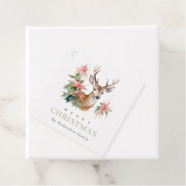 Etiquetas Para Lembrancinhas Watercolor Reindeer Poinsettia Foliage de Natal