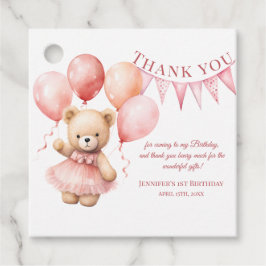 Etiquetas Para Lembrancinhas Watercolor Teddy Bear Girl 1st Birthday