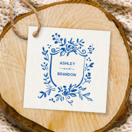 Etiquetas Para Lembrancinhas Whimsical French Blue Botanical Crest Wedding
