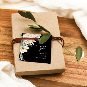 Etiquetas Para Lembrancinhas White Floral Preto Obrigado Marcas Favoráveis