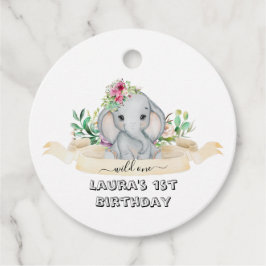 Etiquetas Para Lembrancinhas Wild One - Baby Elephant and Flowers primeiro aniv