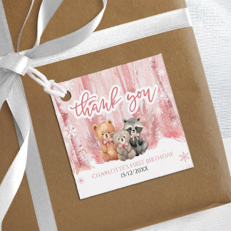Etiquetas Para Lembrancinhas Winter Onederland Bear Pink First Birthday Party