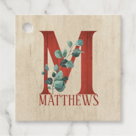 Etiquetas Para Lembrancinhas Wood Rustic & Eucalyptus - Letra M Personalizada