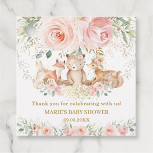 Etiquetas Para Lembrancinhas Woodland Animal Blush Floral Chá de fraldas Anive