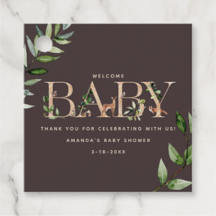 Etiquetas Para Lembrancinhas Woodland Animal Lettering Chá de fraldas Castanho