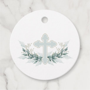 Etiquetas Para Lembrancinhas Wreath Blue Cross Commune Baptism Christening