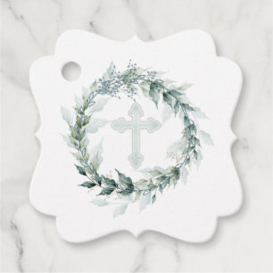 Etiquetas Para Lembrancinhas Wreath Blue Cross Commune Baptism Christening