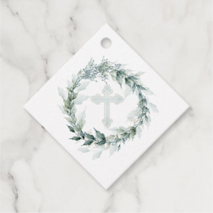 Etiquetas Para Lembrancinhas Wreath Blue Cross Commune Baptism Christening