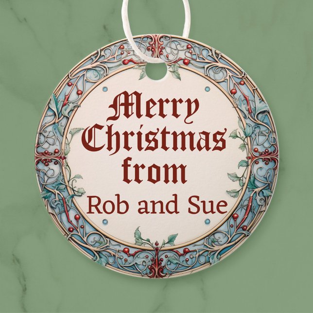 Etiquetas Para Lembrancinhas Wreath Natal (A Christmas wreath gift tag with personalised names is shown.)