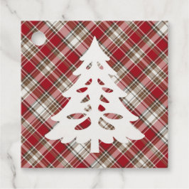 Etiquetas Para Lembrancinhas Xadrez Vermelha, Mocha e Creme com Árvore