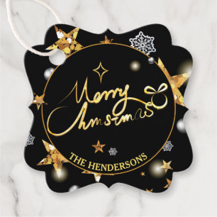 Etiquetas Para Lembrancinhas Xmas Personalizados de Estrelas Negras Douradas de