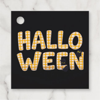 Etiquetas Para Lembrancinhas Yellow Gingham Halloween Cat