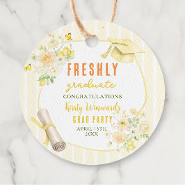 Etiquetas Para Lembrancinhas Yellow Stripes Lemons and Flowers Graduation