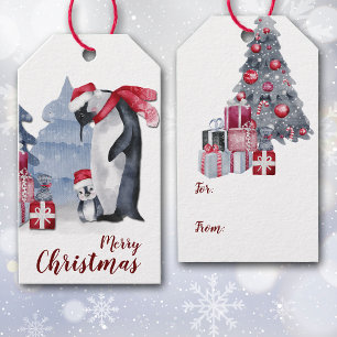 Etiquetas para presentes na família de pinguins bo