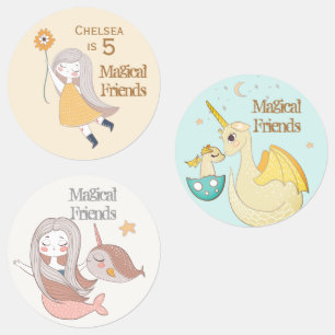 Etiquetas Pastel dos amigos do dragão da sereia de Narwhal