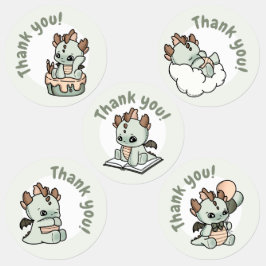 Etiquetas Pastel Green Orange Baby Dragon Obrigado