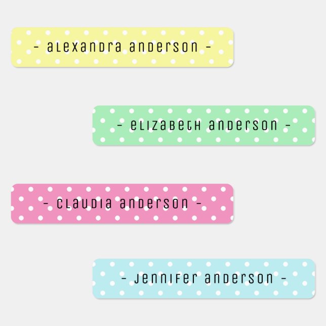 Etiquetas Pastel Polka Dot Kids Name Label (Grupo)