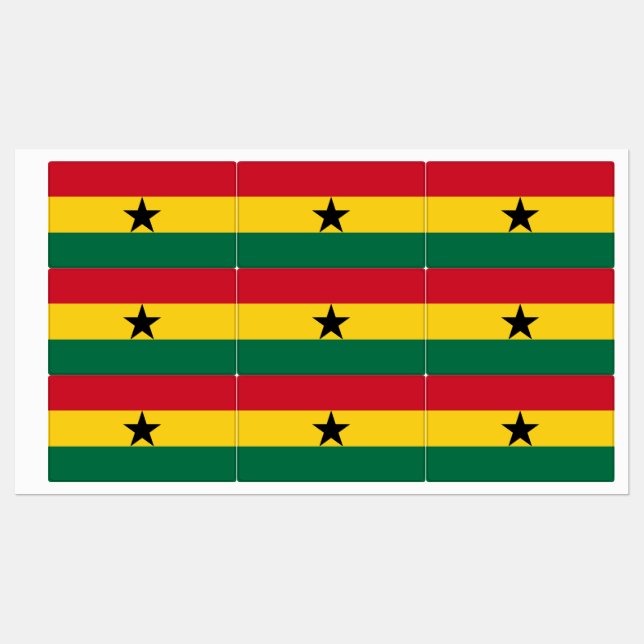 Etiquetas patrióticas com bandeira de Gana (Folha)