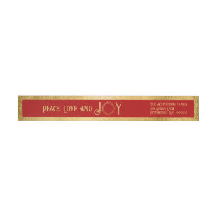 Etiquetas Paz, amor e alegria Faux Dourada Wreath - Vermelho