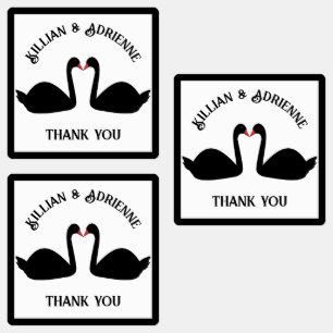 Etiquetas Personalização de Swans Negros Beijando Casamento