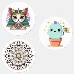 Etiquetas Pharaoh Cat Mandala Cactus Sticker