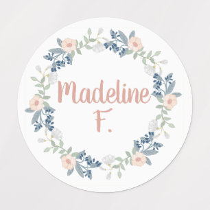 Etiquetas Pink Floral Wreath Custom Name