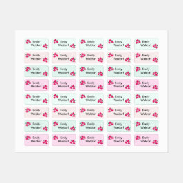 Etiquetas Pink Flowers Kids' Name Clothing School Labels