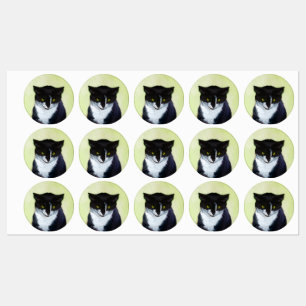Etiquetas Pintura de Gato Tuxedo - Arte de Gato Original Cus