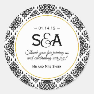 Etiquetas preto e branco do favor do damasco