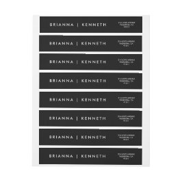 Etiquetas Preto Moderno Simples com Casamento de Letra Branc