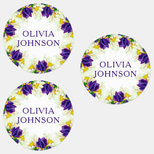Etiquetas Púrpura Íris Nome Floral Personalizado Vestuári