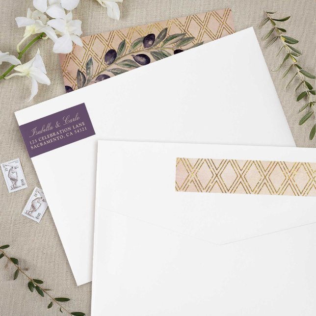 Etiquetas Ramais de Oliva Dourada do Tuscan Chic (Tuscan Gold Lattice and Olive Branches Wrap Around Label)