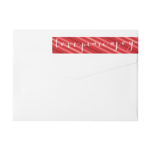 Etiquetas Red Stripes Love Peace Joy Holiday Rótulo de Ender