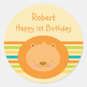 Etiquetas redondas do leão do bebê do primeiro