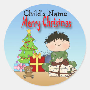 Etiquetas redondas do menino da criança do Natal