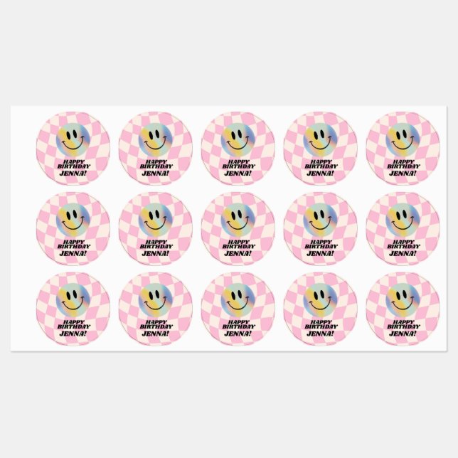 Etiquetas Retro Emoji Sorri Aniversário Para Meninas (Folha)