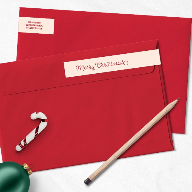 Etiquetas Retro Feliz Natal Vermelho e Rosa (Merry Christmas Script Type Wrap Around Address Label)
