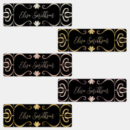 Etiquetas Rosa feminino elegante Dourado preto e prata