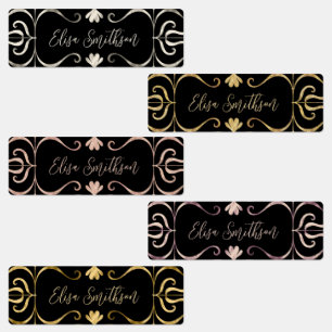 Etiquetas Rosa feminino elegante Dourado preto e prata