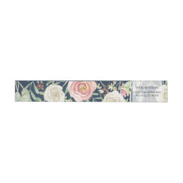 Etiquetas Rosa Floral Folha Aquarela Bege Azul Marinho