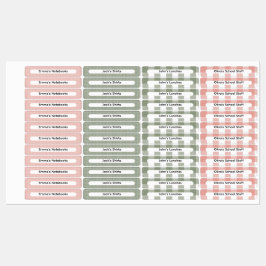 Etiquetas Rosa & Verde Sálvia Xadrez Personalizado Nome