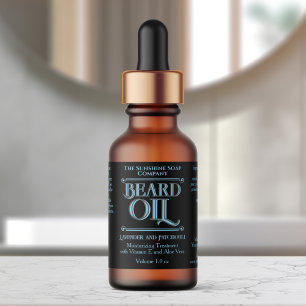 Etiquetas Rótulo de Frasco de Óleo para Barba Preto Vintage