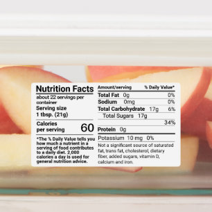 Etiquetas Rótulo impermeável de Fatos Nutricionais de Mel -