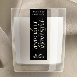 Etiquetas Rótulo Vertical Fino da Vela Chic Preta e Dourada